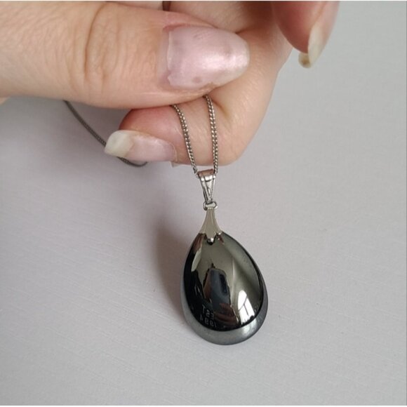 Sterling Silver Terahertz Wave Chunky Gemstone Tear Drop Pendant Chain Necklace - Picture 4 of 12